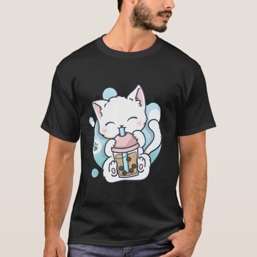 キャットボバ茶バブルティーアニメかわいい寧子 Tシャツ (正面)