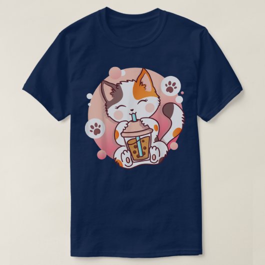 キャットボバ茶バブルティーアニメかわいい寧子 Tシャツ (デザイン正面)
