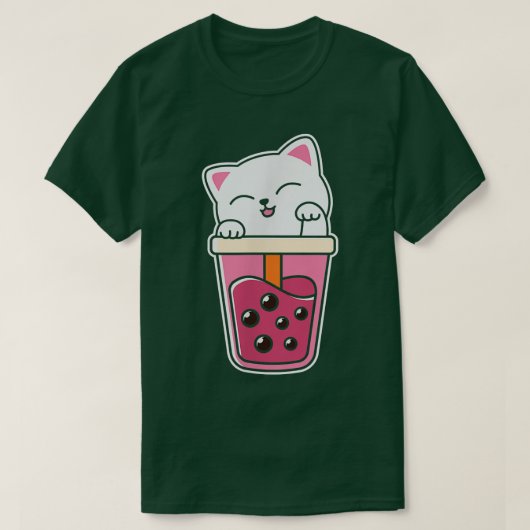 キャットボバ茶バブルティーアニメかわいい寧子 Tシャツ (デザイン正面)