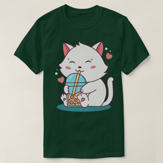 キャットボバ茶バブルティーアニメかわいい日本の猫 Tシャツ (デザイン正面)