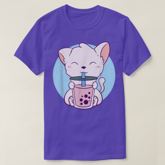 キャットボバ茶バブルティーアニメかわいい日本の猫 Tシャツ (デザイン正面)