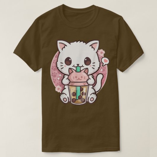 キャットボバ茶バブルティーアニメかわいい猫ギフトギアー Tシャツ (デザイン正面)