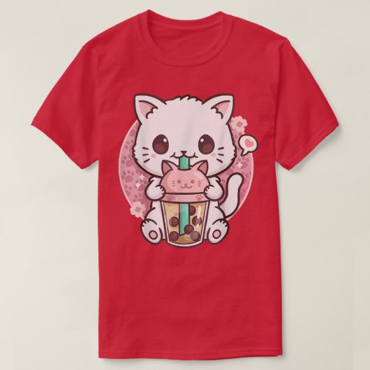 キャットボバ茶バブルティーアニメかわいい猫ギフトギアー Tシャツ (デザイン正面)