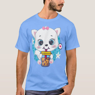 キャットボバ茶バブルティーアニメかわいい猫ギフトギアー Tシャツ