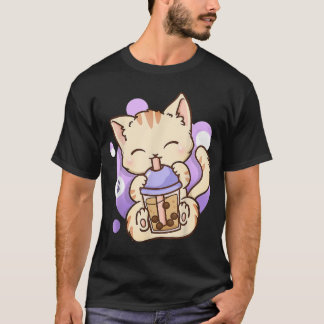 キャットボバ茶バブルティーアニメかわいい猫ギフトギアー Tシャツ