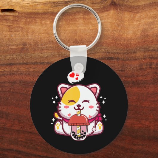 キャットボバ茶バブルティーアニメかわいい猫ギフトギ キーホルダー (正面)