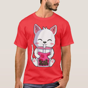 キャットボバ茶バブルティーアニメかわいい猫ギフトギ Tシャツ