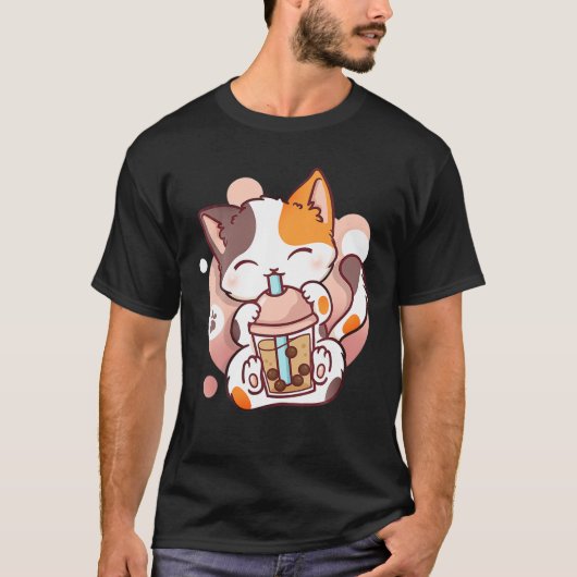 キャットボバ茶バブルティーアニメかわいい猫大宅義 Tシャツ (正面)
