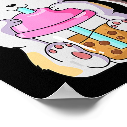 キャットボバ茶バブルティーアニメかわいい男の子のための猫 ポスター (角)