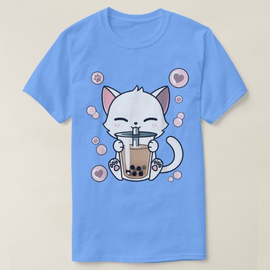 キャットボバ茶バブルティーアニメ日本のかわいい寧子 Tシャツ (デザイン正面)