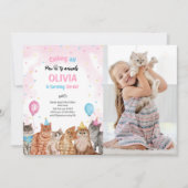 キャットポーティ動物ガール誕生日写真 招待状 (正面)