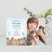 キャットポーティ動物ボーイ誕生日写真 招待状 (スタンド正面)