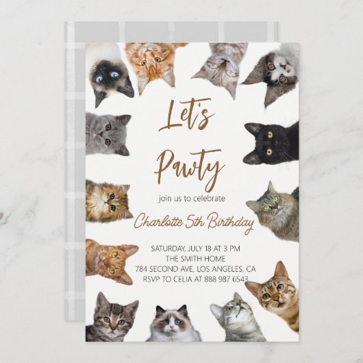 キャットポーティ誕生日の招待状 招待状 (正面/裏面)