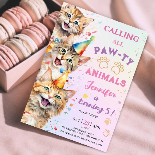 キャットポーティ誕生日パーティーガール5誕生日 招待状