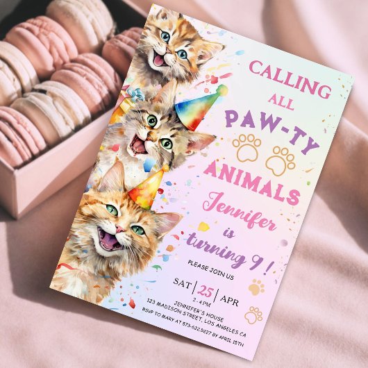 キャットポーティ誕生日パーティーガール9誕生日 招待状