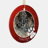 キャットポープリントクリスマスレッドスノーフレークスターズ写真 セラミックオーナメント (右)
