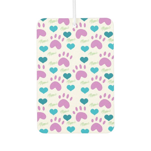 キャットポープリントハートニャーピンクブルーグリーンパターン カーエアーフレッシュナー (正面)