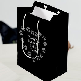 キャットポープリントハートペット誕生日ブラック抱き枕 ミディアムペーパーバッグ