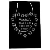 キャットポープリントハートペット誕生日ブラック抱き枕 ミディアムペーパーバッグ (正面)
