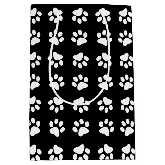 キャットポープリントパターン白黒誕生日 ミディアムペーパーバッグ (正面)