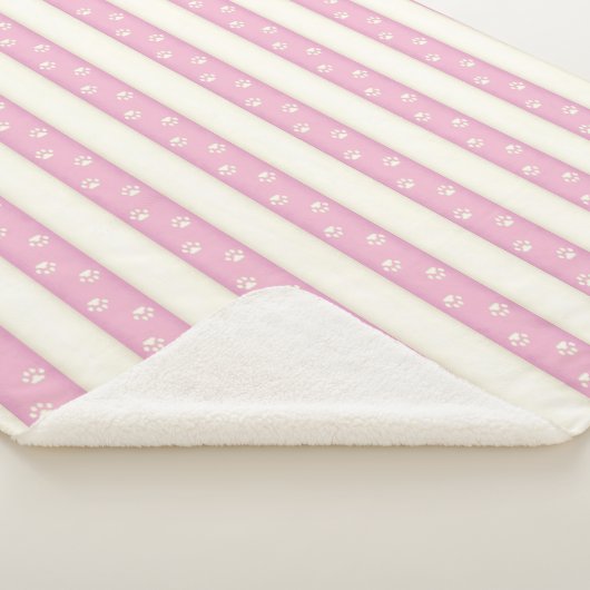 キャットポープリントピンク&アンティークホワイトストライプズSherpa シェルパブランケット (3/4)