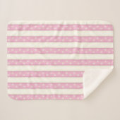 キャットポープリントピンク&アンティークホワイトストライプズSherpa シェルパブランケット (正面(横))