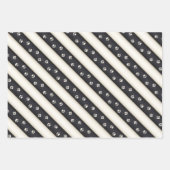 キャットポープリントブラック&アンティークホワイトストライプズ ラッピングペーパーシート (正面3)