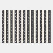 キャットポープリントブラック&アンティークホワイトストライプズ ラッピングペーパーシート (正面2)