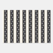 キャットポープリントブラック&アンティークホワイトストライプズ ラッピングペーパーシート (正面)