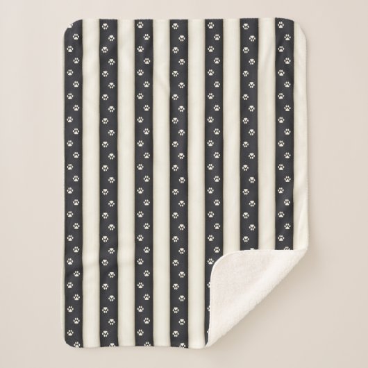 キャットポープリントブラック&アンティークホワイトペット恋人 シェルパブランケット (正面)