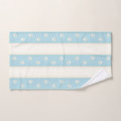 キャットポープリント淡い色のオンブルー&アンティークホワイトストライプ バスタオルセット (ハンドタオル)