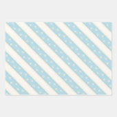 キャットポープリント淡い色のオンブルー&アンティークホワイトストライプ ラッピングペーパーシート (正面3)