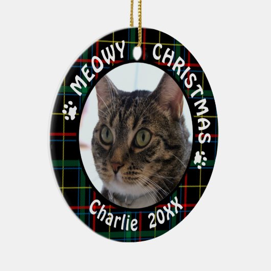 キャットマイクリスマス2面クリスマスプレイド セラミックオーナメント (右)