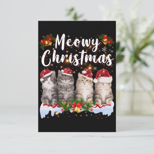 キャットマイファミリーマッチングクリスマスパジャマスサンタ サンキューカード (スタンド正面)