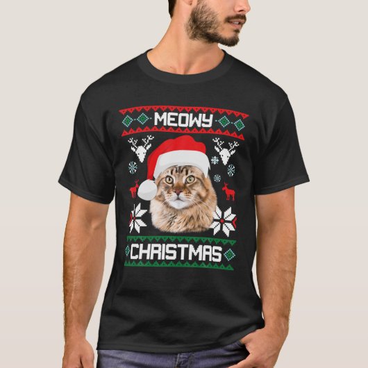 キャットマイファミリーマッチングクリスマスパジャマスサンタ Tシャツ (正面)
