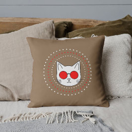 キャットマスコットサングラスおもしろいキュイクールーレッドブラウン クッション