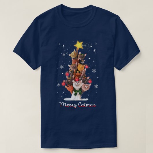 キャットマスツリー醜いおもしろいクリスマスキャットギフトT-S Tシャツ (デザイン正面)