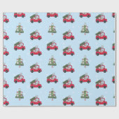 キャットマスブルーレッドトラックキャッツクリスマスのクリスマス ラッピングペーパー (フラット)