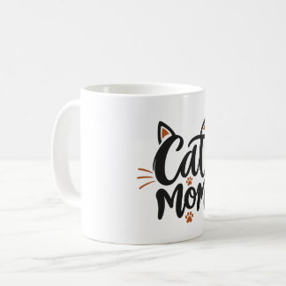 キャットママのコーヒーマグ - エレガントなCAT MOMのタイポグラフィ付き コーヒーマグカップ