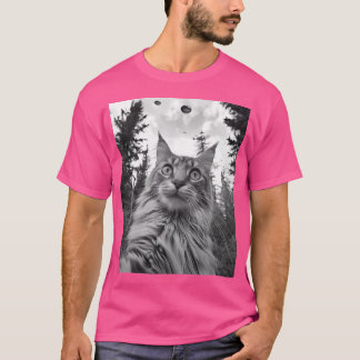 キャットママパパおもしろい- Selfie Maine Coon Ufo Tシャツ