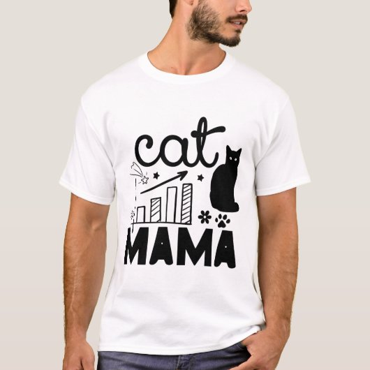 キャットママ - かわいい子猫のシルエットと落書き風デザイン Tシャツ (正面)