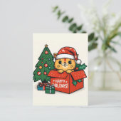キャットマメリースの驚き:クリスマスキャットを箱に入れて ポストカード (スタンド正面)