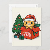 キャットマメリースの驚き:クリスマスキャットを箱に入れて ポストカード (正面/裏面)