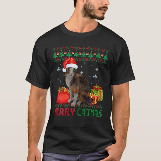 キャットマメリースキャット醜いクリスマスアビシニアママパパ Tシャツ (正面)