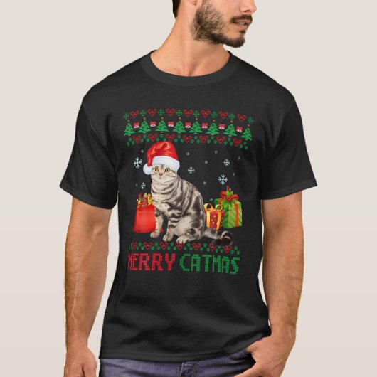 キャットマメリースキャット醜いクリスマスアメリカンショートヘア Tシャツ (正面)