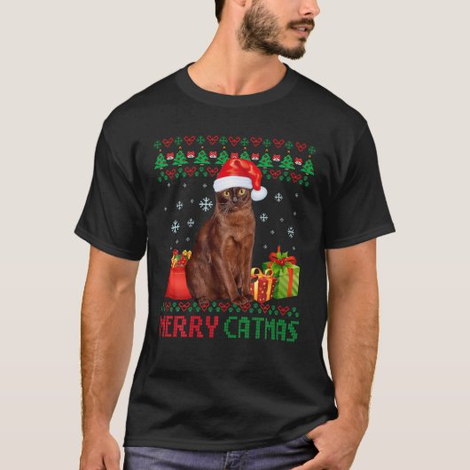 キャットマメリース猫の醜いクリスマスハバナ茶色の母D Tシャツ (正面)