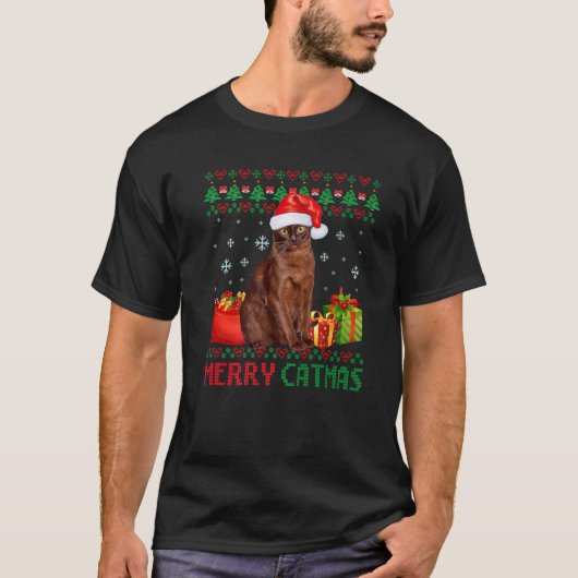 キャットマメリース猫の醜いクリスマスハバナ茶色の母D Tシャツ (正面)