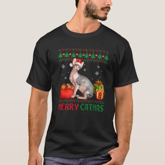 キャットマメリーットアグリーなクリスマススフィンクス母パパ Tシャツ (正面)