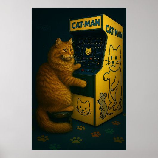 キャットマンアーケード – レトロゲーム猫ポスター ポスター (正面)