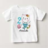 キャットマーメイドガールパーソナライズされた誕生日Tシャツ ベビーTシャツ (正面)